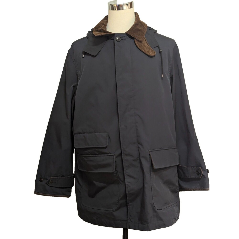 Polo Ralph Lauren Men's XL Navy Field Jacket Hooded Leather Corduroy Trim NWOT